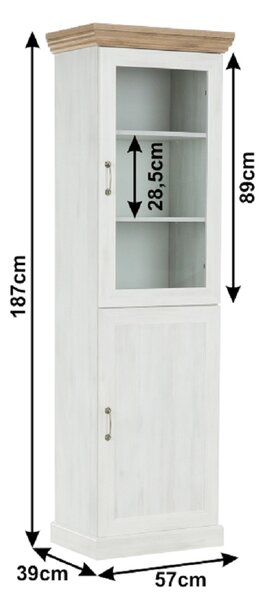 KONDELA vitrines szekrény, északi sosna/vadtölgy, ROYAL W1D