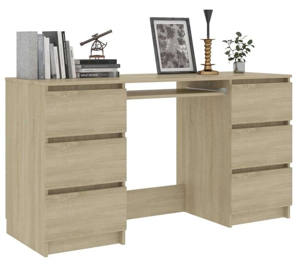Modern Íróasztal Sonoma Tölgy - 6 Fiók - 140x50x77 cm
