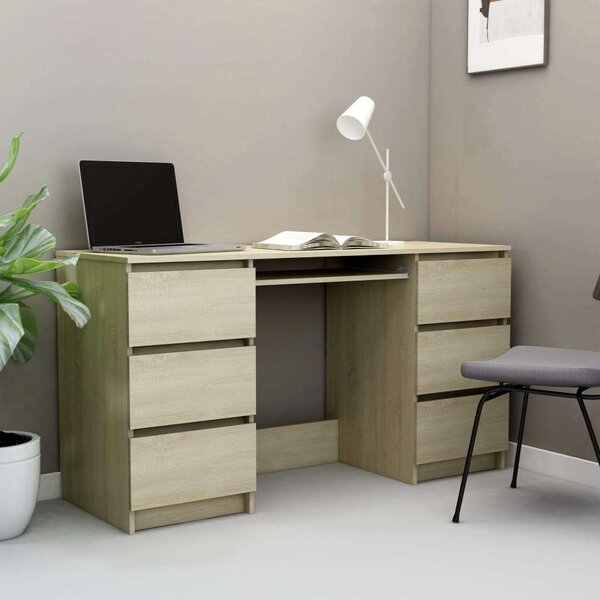 Modern Íróasztal Sonoma Tölgy - 6 Fiók - 140x50x77 cm