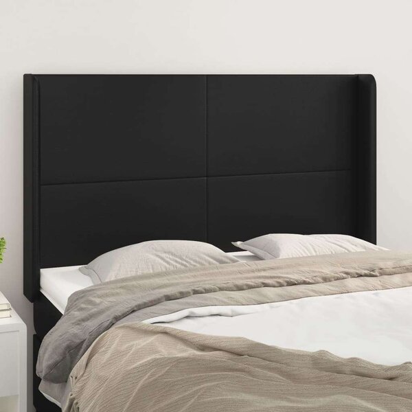 Elegáns Szárnyas Ágyfejtámla - Műbőr - Fekete - 147x16x118/128cm