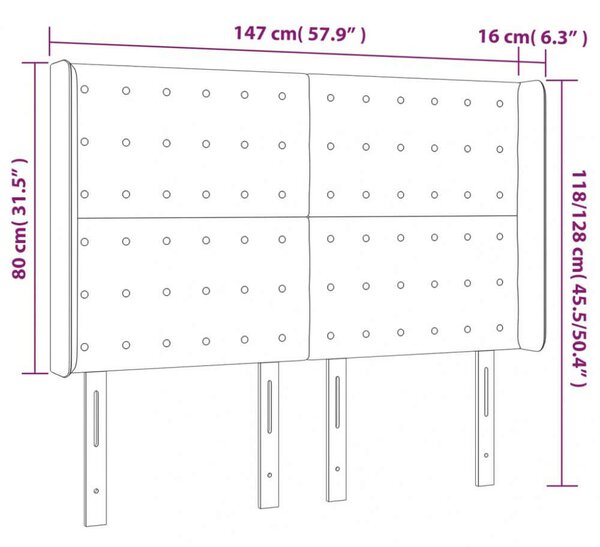VIDAXL Ágyfejtámla - Műbőr - Fekete - 147x16x118/128cm