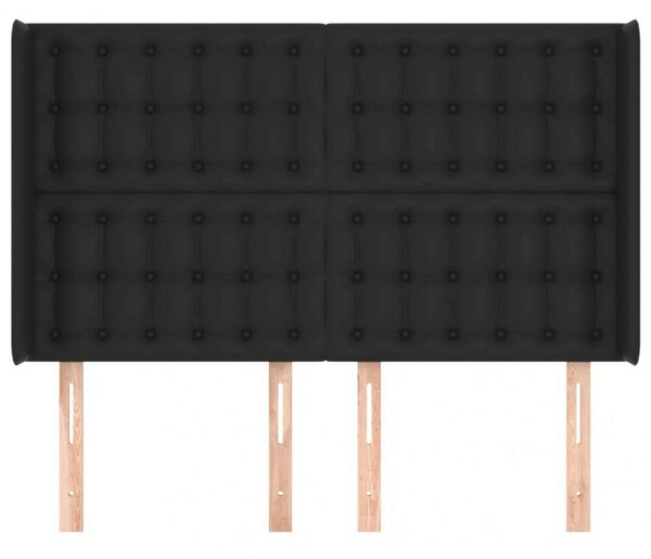 VIDAXL Ágyfejtámla - Műbőr - Fekete - 147x16x118/128cm