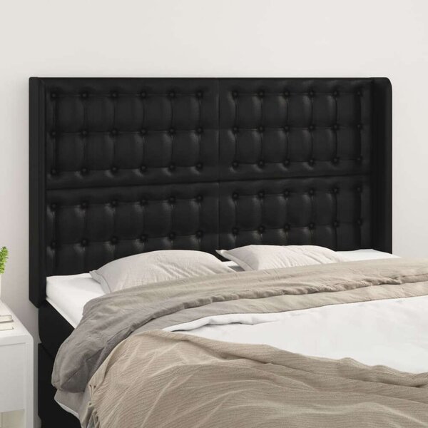 VIDAXL Ágyfejtámla - Műbőr - Fekete - 147x16x118/128cm
