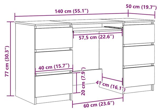 Betonszürke forgácslap íróasztal 140 x 50 x 77 cm