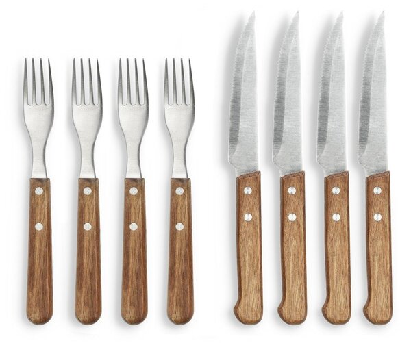 Ezüstszínű-natúr színű rozsdamentes acél steak evőeszköz készlet 8 db-os – Holm