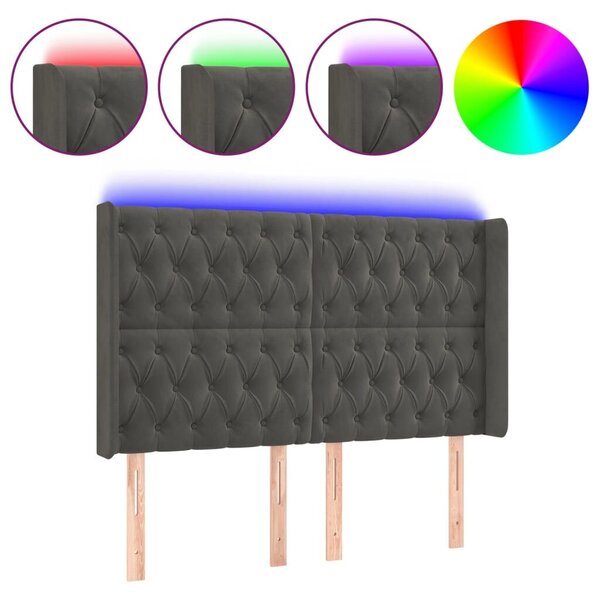 LED-es Bársony Fejtámla - Sötétszürke - 147x16x118/128cm