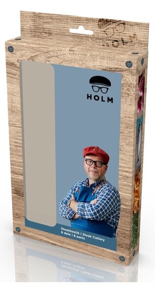 Ezüstszínű-natúr színű rozsdamentes acél steak evőeszköz készlet 8 db-os – Holm