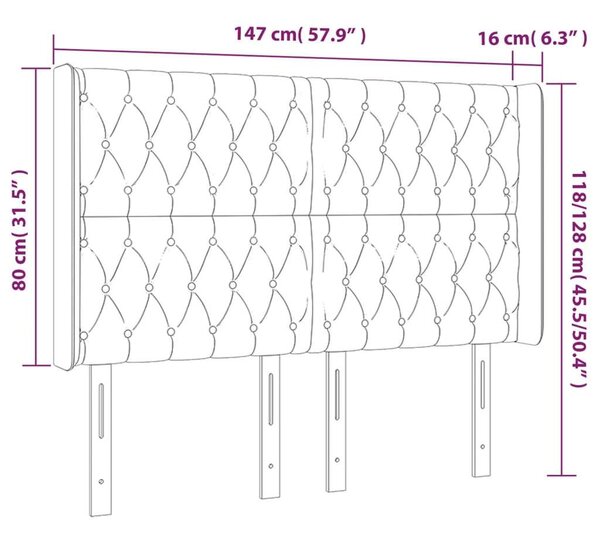 LED-es Bársony Fejtámla - Sötétszürke - 147x16x118/128cm