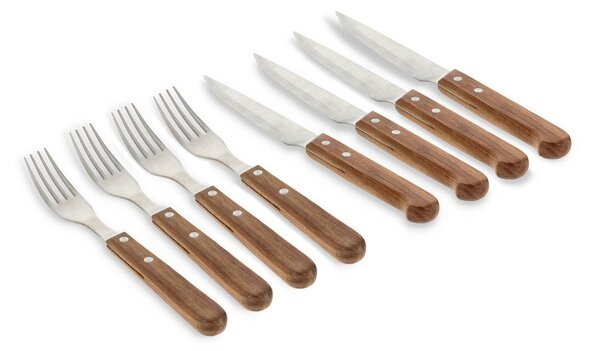 Ezüstszínű-natúr színű rozsdamentes acél steak evőeszköz készlet 8 db-os – Holm