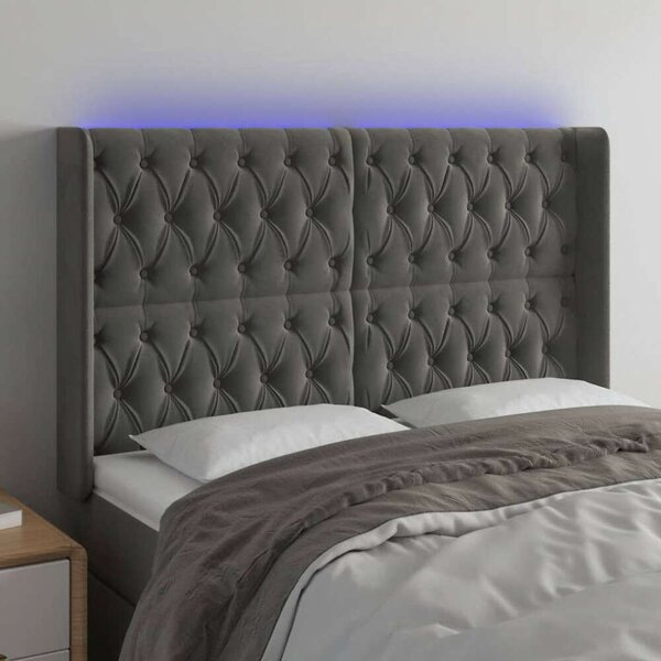 LED-es Bársony Fejtámla - Sötétszürke - 147x16x118/128cm