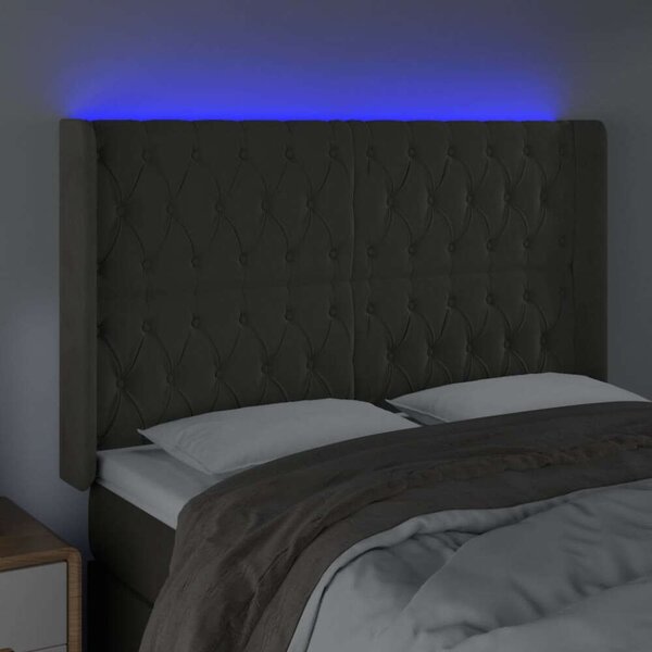LED-es Bársony Fejtámla - Sötétszürke - 147x16x118/128cm