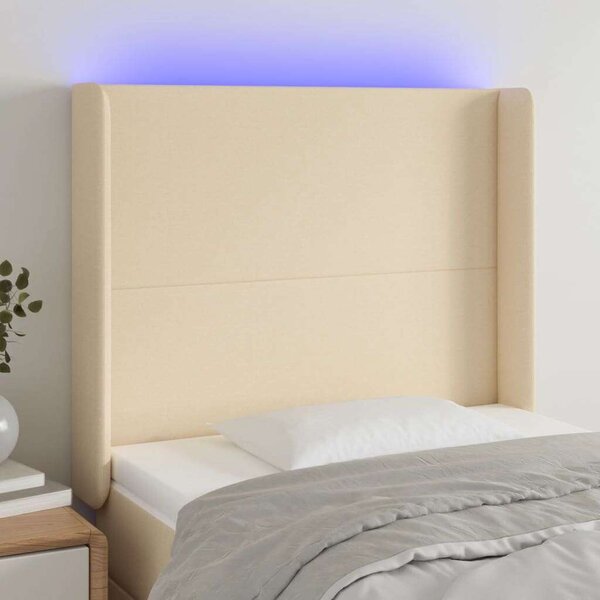 Krémszínű szövet led-es fejtámla 103x16x118/128 cm