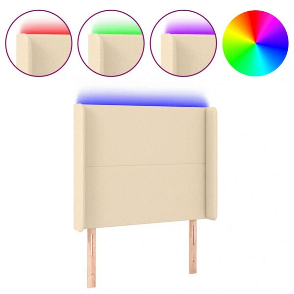 Krémszínű szövet led-es fejtámla 103x16x118/128 cm