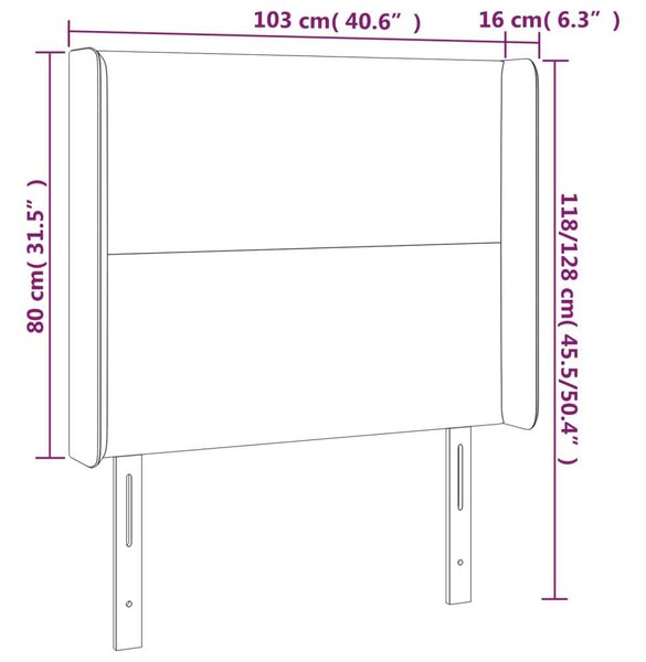 Bársony LED Fejtámla - Világosszürke - 103x16x118/128cm