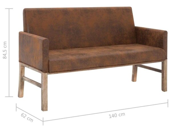 Barna művelúr pad karfával 140 cm