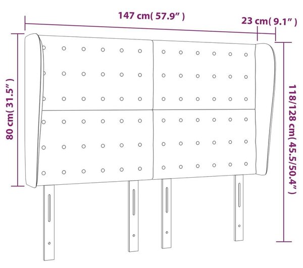 VIDAXL Szárnyas Ágyfejtámla - Fekete Műbőr - 147x23x118/128cm