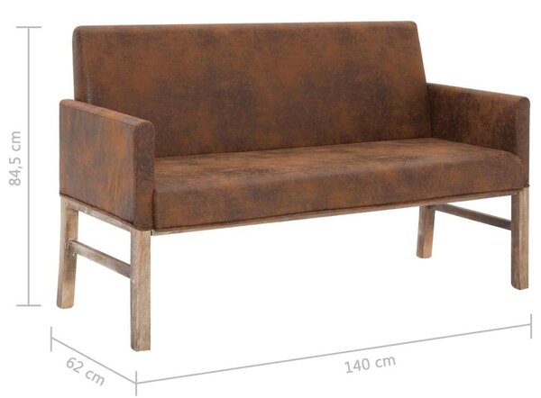 Barna művelúr pad karfával 140 cm