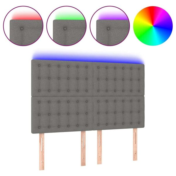 Sötétszürke szövet led-es fejtámla 144x5x118/128 cm