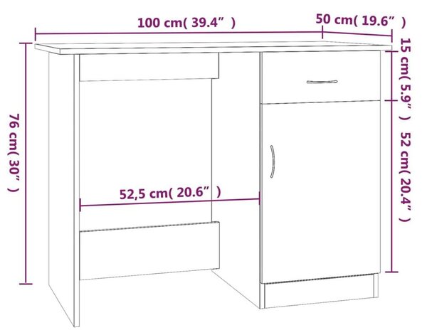 VidaXL - Íróasztal - Barna Tölgy - 100x50x76 cm