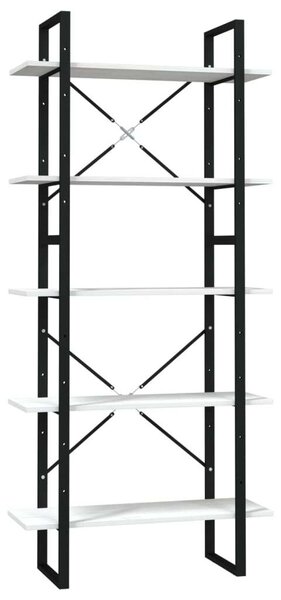 Modern 5 Polcos Könyvespolc - Fehér Fenyőfa - 80x30x175 cm