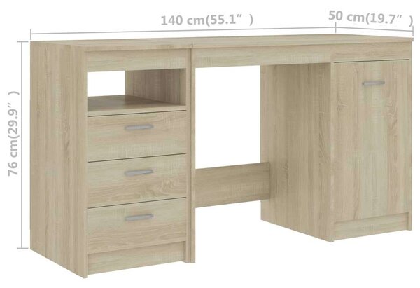 Modern Sonoma Tölgy Íróasztal - 140x50x76 cm - 3 Fiók, 1 Szekrény