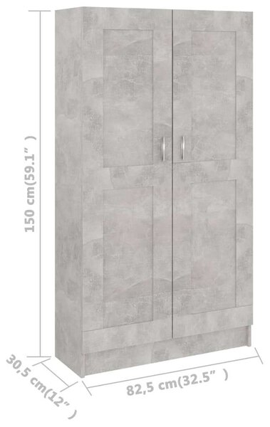Betonszürke forgácslap könyvszekrény 82,5 x 30,5 x 150 cm