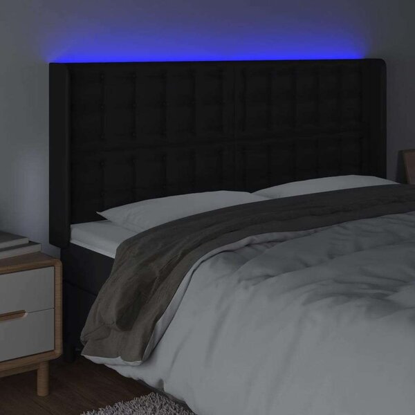 Fekete műbőr led-es fejtámla 147x16x118/128 cm