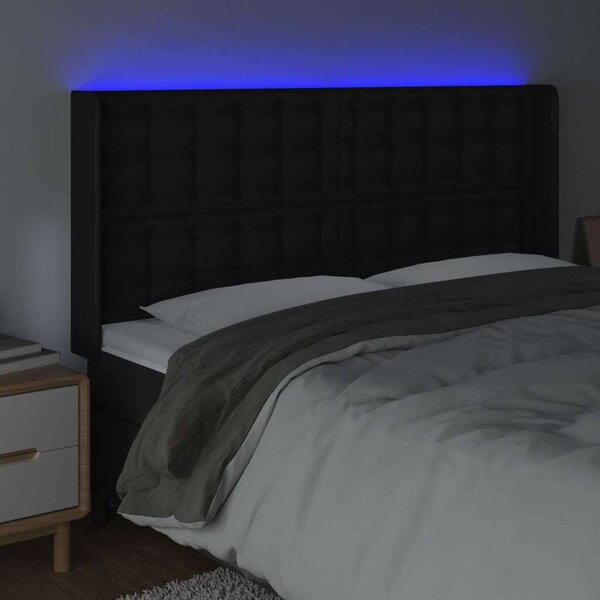 Fekete műbőr led-es fejtámla 147x16x118/128 cm