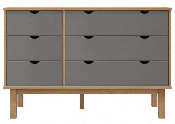 Barna-szürke tömör fenyőfa fiókos szekrény 113,5x39,5x73 cm