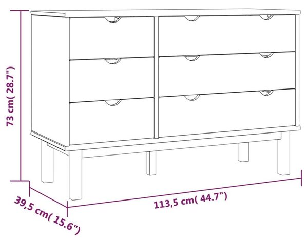 Barna-szürke tömör fenyőfa fiókos szekrény 113,5x39,5x73 cm