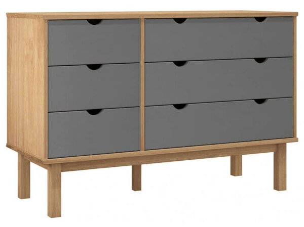 Barna-szürke tömör fenyőfa fiókos szekrény 113,5x39,5x73 cm
