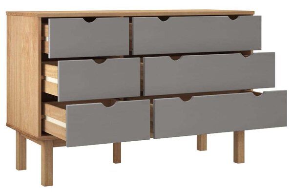 Barna-szürke tömör fenyőfa fiókos szekrény 113,5x39,5x73 cm
