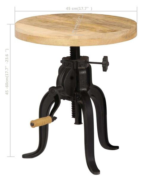 Tömör mangófa és öntöttvas kisasztal 45 x (45-62) cm