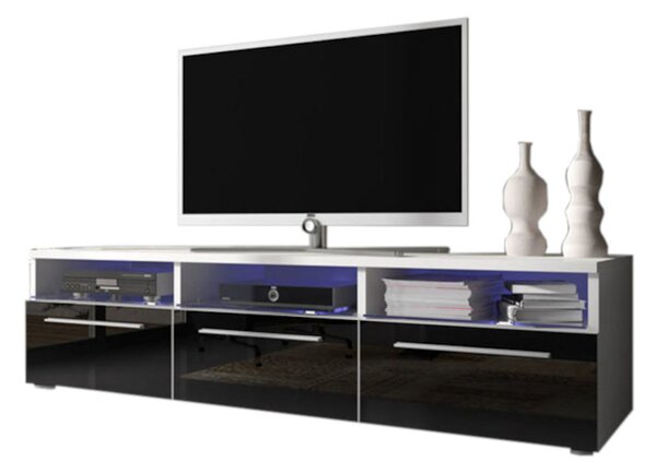 LORA RTV 2 TV asztal, fehér/magasfényű fekete