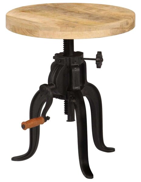 Tömör mangófa és öntöttvas kisasztal 45 x (45-62) cm