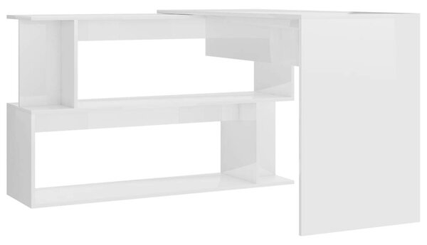 Modern Sarokasztal - Magasfényű Fehér - 200x50x76 cm