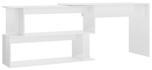 Modern Sarokasztal - Magasfényű Fehér - 200x50x76 cm
