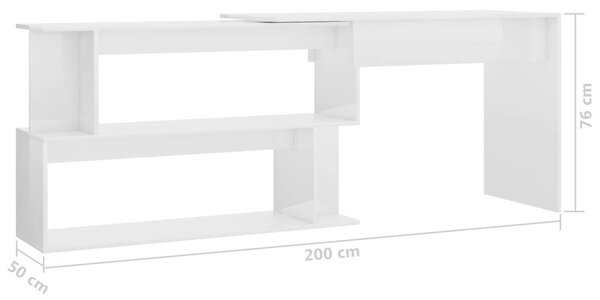 Modern Sarokasztal - Magasfényű Fehér - 200x50x76 cm