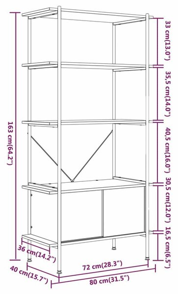5 Polcos Fém-Fa Polcrendszer - 80x40x163 cm
