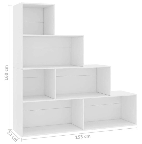 Modern Könyvespolc/Térelválasztó - Fehér - 6 Polc - 155x24x160 cm