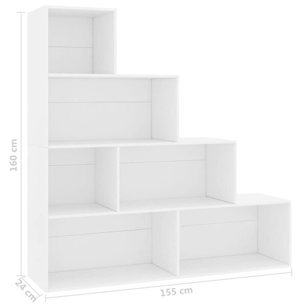 Modern Könyvespolc/Térelválasztó - Fehér - 6 Polc - 155x24x160 cm