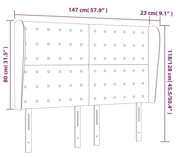 VIDAXL Szárnyas Ágyfejtámla - Fekete Műbőr - 147x23x118/128cm