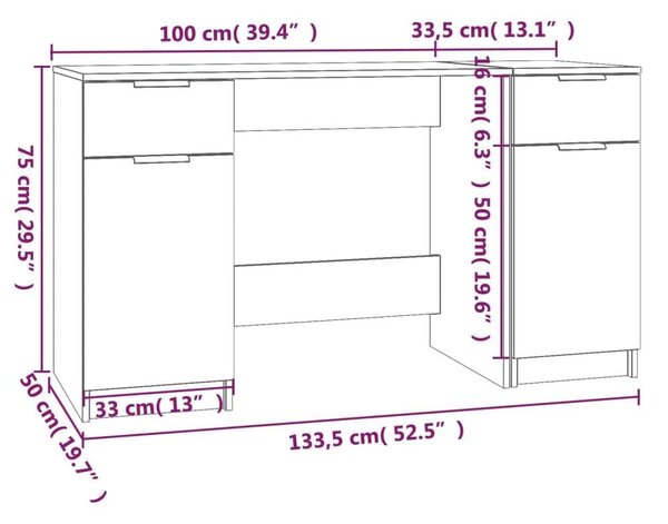 Modern Füstös Tölgy Íróasztal Szett - 100x50x75cm