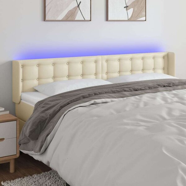 Krémszínű műbőr led-es fejtámla 203 x 16 x 78/88 cm