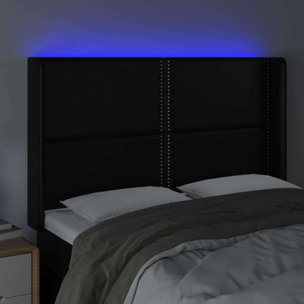 Fekete műbőr led-es fejtámla 147x16x118/128 cm
