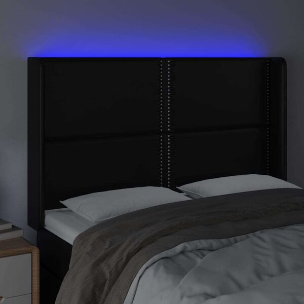 Fekete műbőr led-es fejtámla 147x16x118/128 cm