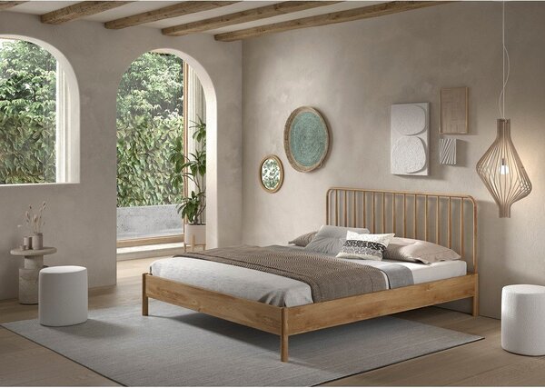 Natúr színű tölgyfa franciaágy ágyrács nélkül 180x200 cm Olive Spindle – Vipack