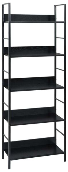 VAS-5Polcos Fekete Könyvespolc - Forgácslap - 60x27,6x158,5cm