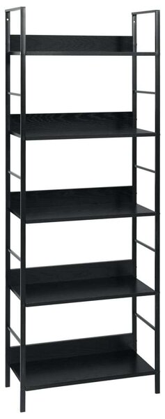 VAS-5Polcos Fekete Könyvespolc - Forgácslap - 60x27,6x158,5cm