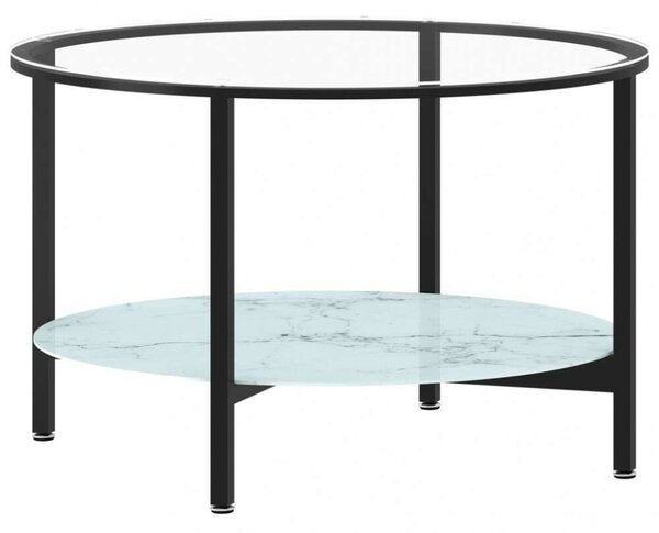 Modern Dohányzóasztal - Fekete Fém - Márvány Üveg - 70cm